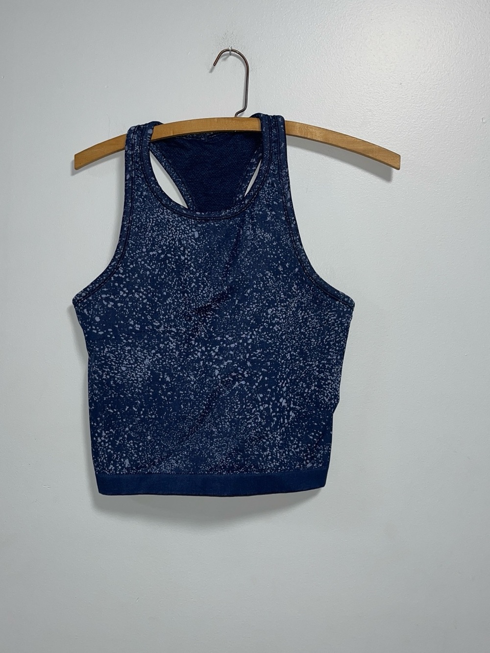 Lululemon Ebb to Street Racerback Crop Tank Blue Splatter Size 8
